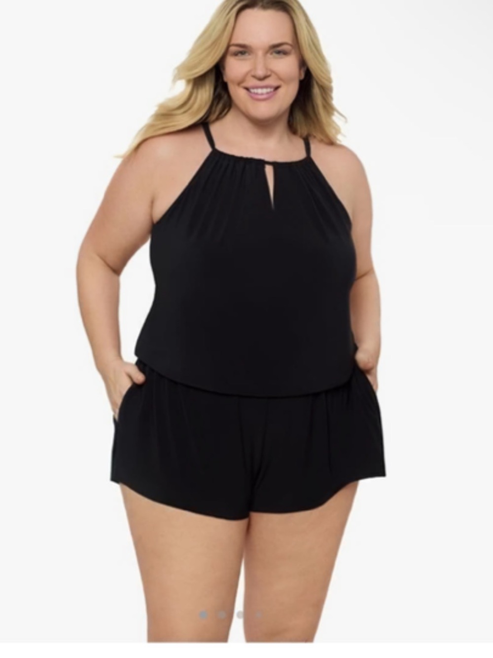 Aqua Green Black high neck One-Piece shorts  Swim Romper skirt NWT 16